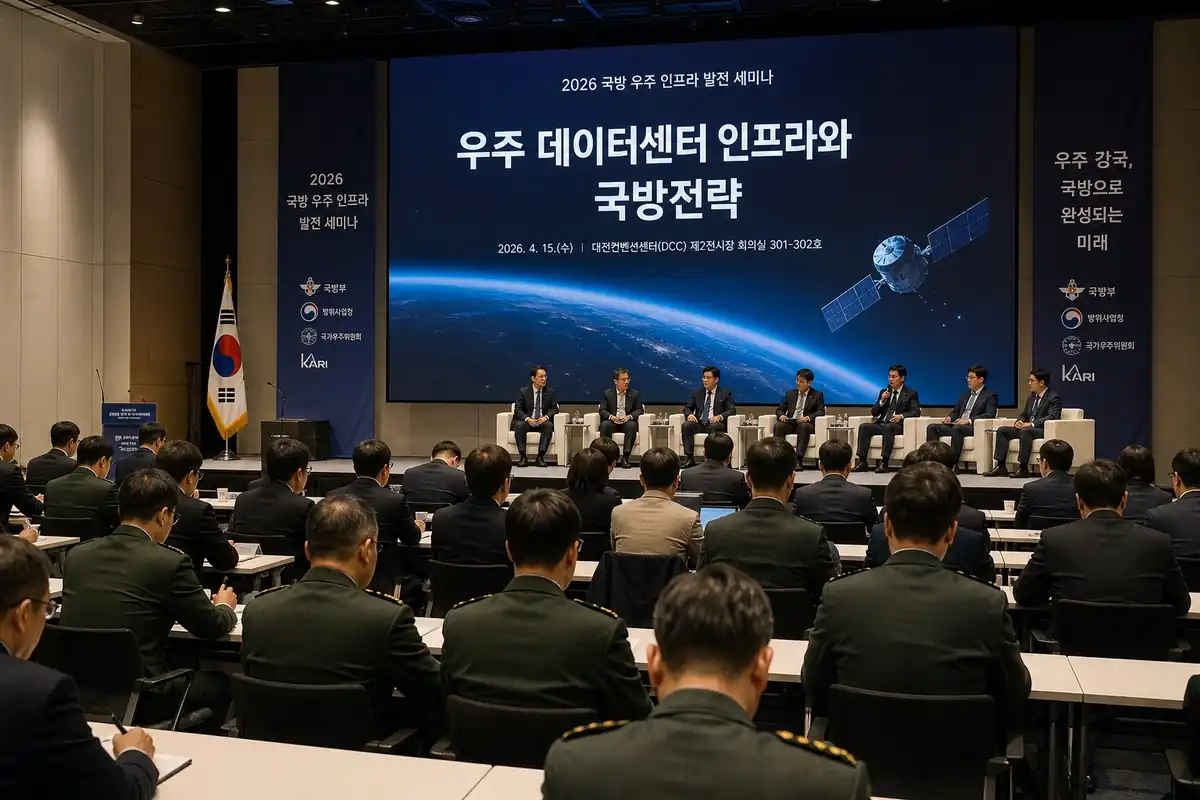 대한민국 대전컨벤션센터에서 개최된 국방 우주 인프라 전략 세미나 현장으로 군 관계자들과 정보통신 전문가들이 우주 데이터센터 정책 방향을 토론하는 모습